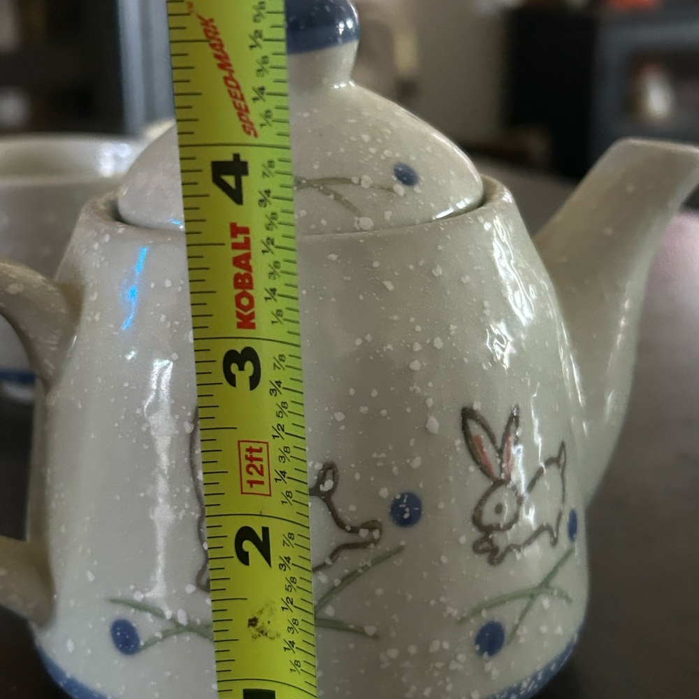 Whimsical Rabbit Ceramic Tea Set - Cream and Blue - Picture 5 of 11